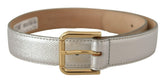 Dolce & Gabbana Silver Leather Gold Tone Logo Metal Waist Buckle Belt -   -  Dolce & Gabbana.